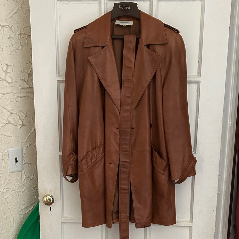 Les Copains Tan Leather Trench Coat